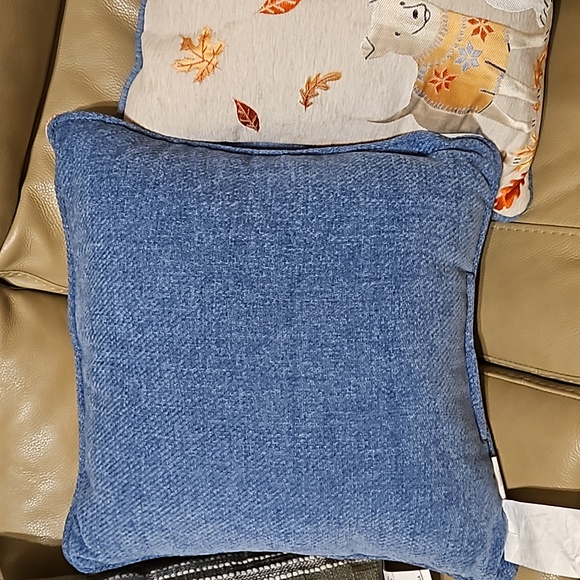 Fall Plaid Decor Throw Pillow Reversible Orange, Blue & Cream NWT - Picture 2 of 4